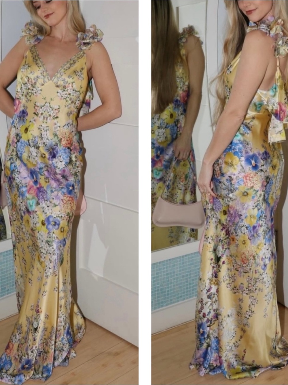 CAMILLA Bias Floral Frill Rosette Yellow Slip Dress Size Small - Picture 3 of 13